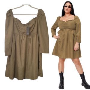 NWT Nasty Gal New With Tags Olive Green Fitted Mini  Puff Sleeve Sz Us 12